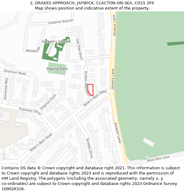 2, DRAKES APPROACH, JAYWICK, CLACTON-ON-SEA, CO15 2PX: Location map and indicative extent of plot