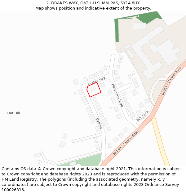 2, DRAKES WAY, OATHILLS, MALPAS, SY14 8HY: Location map and indicative extent of plot