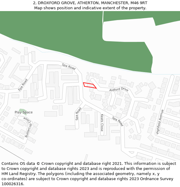 2, DROXFORD GROVE, ATHERTON, MANCHESTER, M46 9RT: Location map and indicative extent of plot