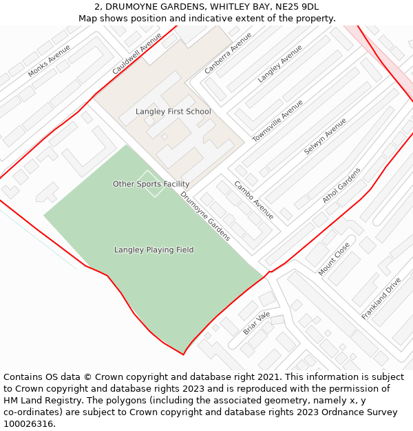 2, DRUMOYNE GARDENS, WHITLEY BAY, NE25 9DL: Location map and indicative extent of plot