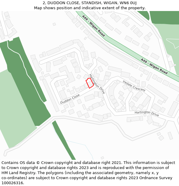 2, DUDDON CLOSE, STANDISH, WIGAN, WN6 0UJ: Location map and indicative extent of plot