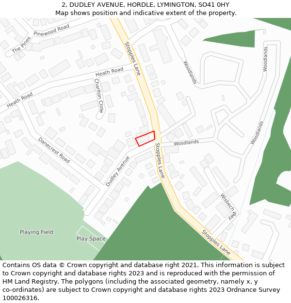 2, DUDLEY AVENUE, HORDLE, LYMINGTON, SO41 0HY: Location map and indicative extent of plot