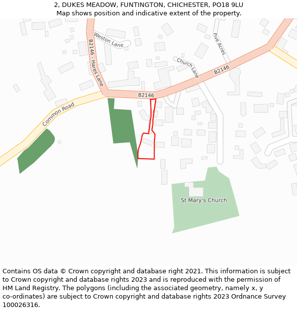 2, DUKES MEADOW, FUNTINGTON, CHICHESTER, PO18 9LU: Location map and indicative extent of plot