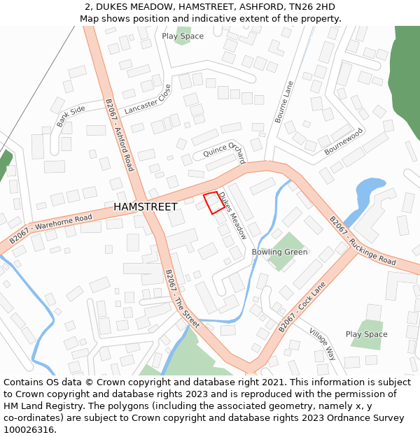 2, DUKES MEADOW, HAMSTREET, ASHFORD, TN26 2HD: Location map and indicative extent of plot