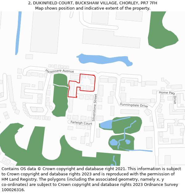 2, DUKINFIELD COURT, BUCKSHAW VILLAGE, CHORLEY, PR7 7FH: Location map and indicative extent of plot