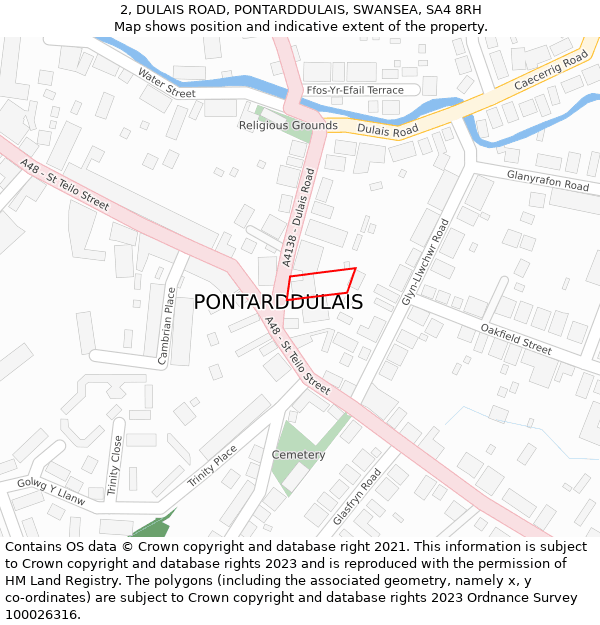 2, DULAIS ROAD, PONTARDDULAIS, SWANSEA, SA4 8RH: Location map and indicative extent of plot