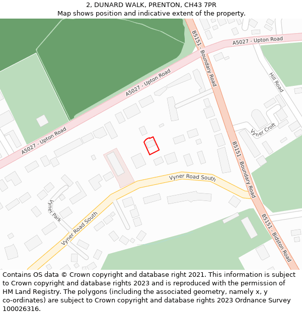 2, DUNARD WALK, PRENTON, CH43 7PR: Location map and indicative extent of plot