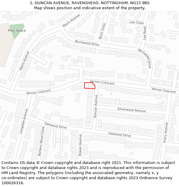2, DUNCAN AVENUE, RAVENSHEAD, NOTTINGHAM, NG15 9BS: Location map and indicative extent of plot