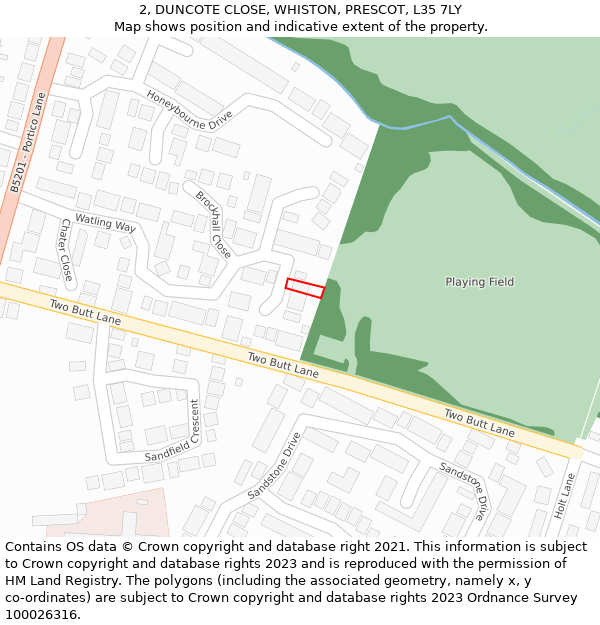 2, DUNCOTE CLOSE, WHISTON, PRESCOT, L35 7LY: Location map and indicative extent of plot