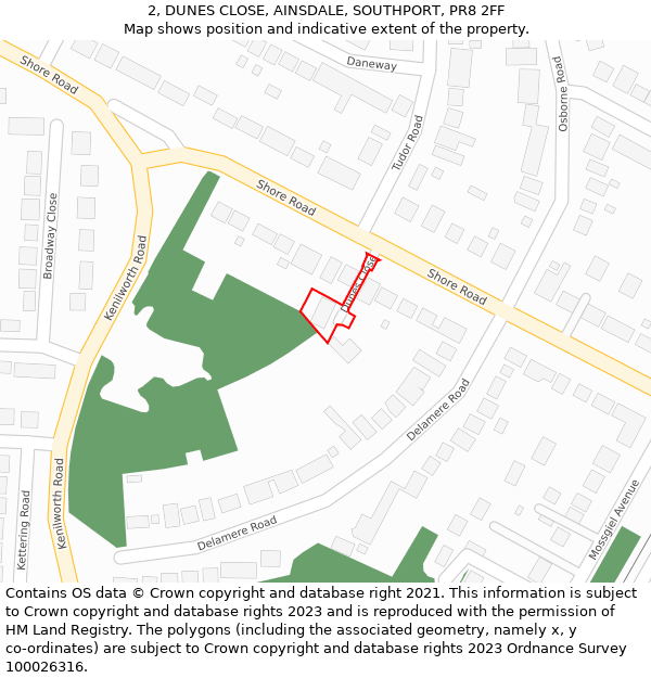 2, DUNES CLOSE, AINSDALE, SOUTHPORT, PR8 2FF: Location map and indicative extent of plot