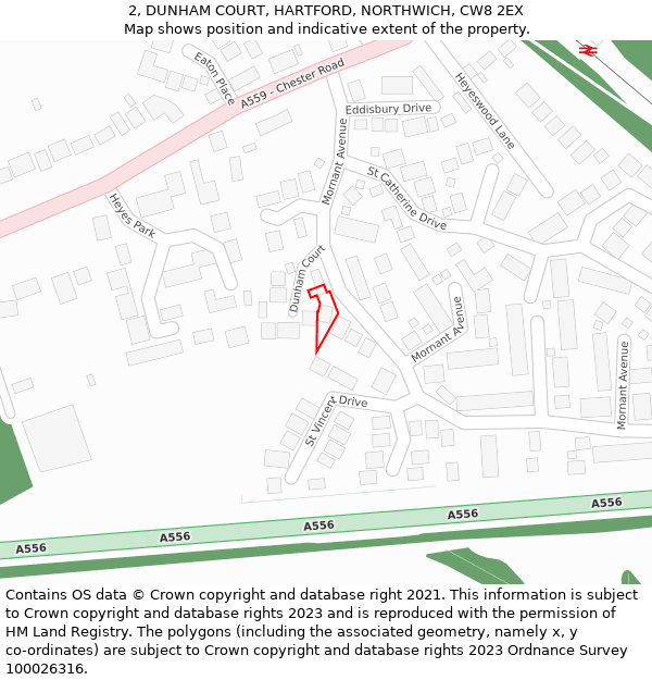 2, DUNHAM COURT, HARTFORD, NORTHWICH, CW8 2EX: Location map and indicative extent of plot