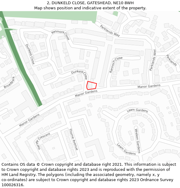 2, DUNKELD CLOSE, GATESHEAD, NE10 8WH: Location map and indicative extent of plot