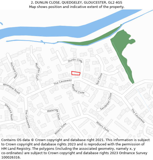 2, DUNLIN CLOSE, QUEDGELEY, GLOUCESTER, GL2 4GS: Location map and indicative extent of plot