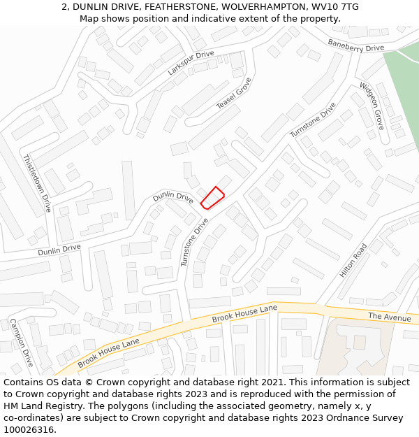 2, DUNLIN DRIVE, FEATHERSTONE, WOLVERHAMPTON, WV10 7TG: Location map and indicative extent of plot