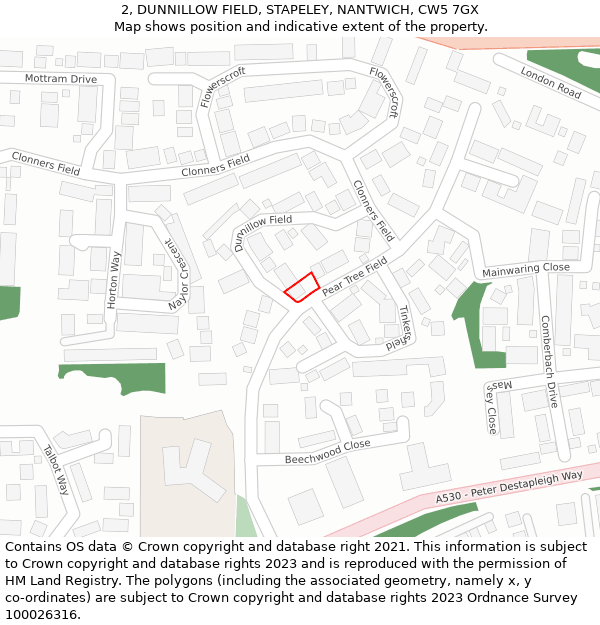 2, DUNNILLOW FIELD, STAPELEY, NANTWICH, CW5 7GX: Location map and indicative extent of plot