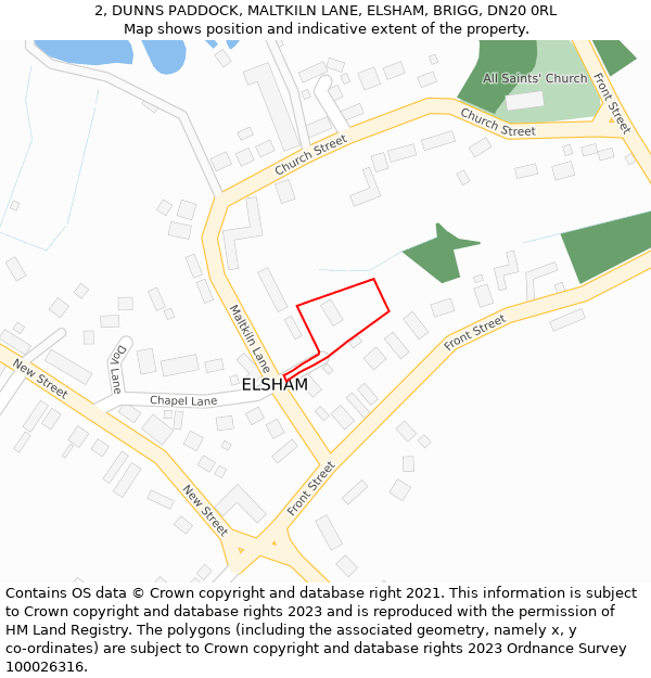 2, DUNNS PADDOCK, MALTKILN LANE, ELSHAM, BRIGG, DN20 0RL: Location map and indicative extent of plot