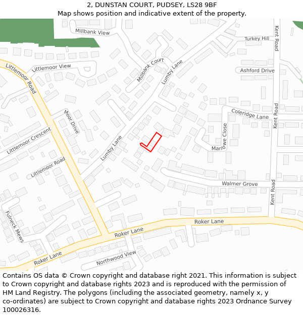 2, DUNSTAN COURT, PUDSEY, LS28 9BF: Location map and indicative extent of plot