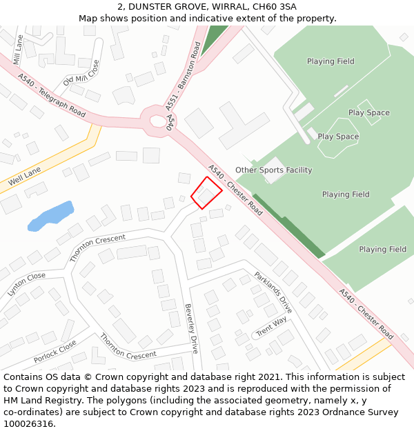 2, DUNSTER GROVE, WIRRAL, CH60 3SA: Location map and indicative extent of plot