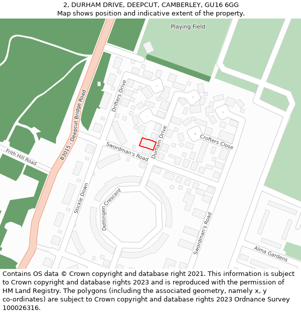 2, DURHAM DRIVE, DEEPCUT, CAMBERLEY, GU16 6GG: Location map and indicative extent of plot