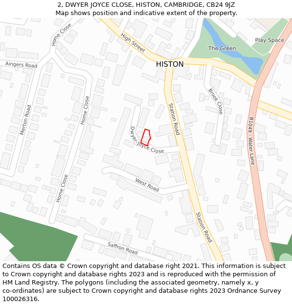 2, DWYER JOYCE CLOSE, HISTON, CAMBRIDGE, CB24 9JZ: Location map and indicative extent of plot