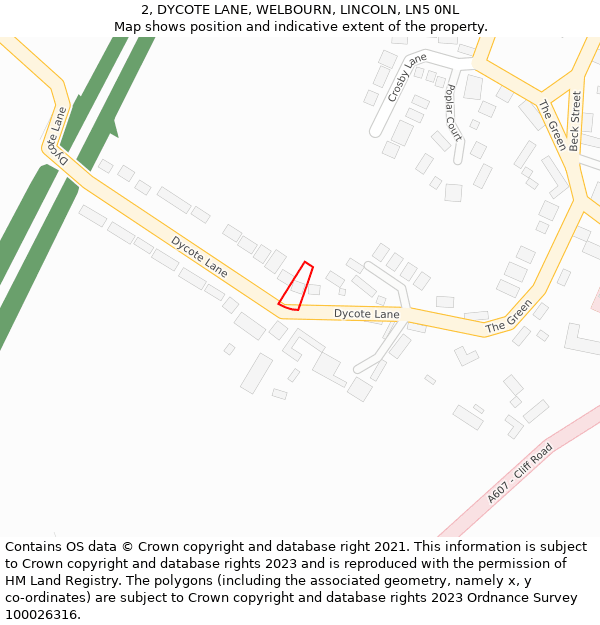 2, DYCOTE LANE, WELBOURN, LINCOLN, LN5 0NL: Location map and indicative extent of plot