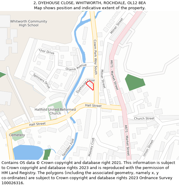 2, DYEHOUSE CLOSE, WHITWORTH, ROCHDALE, OL12 8EA: Location map and indicative extent of plot