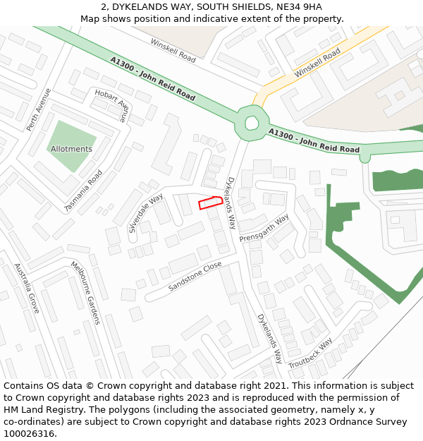 2, DYKELANDS WAY, SOUTH SHIELDS, NE34 9HA: Location map and indicative extent of plot