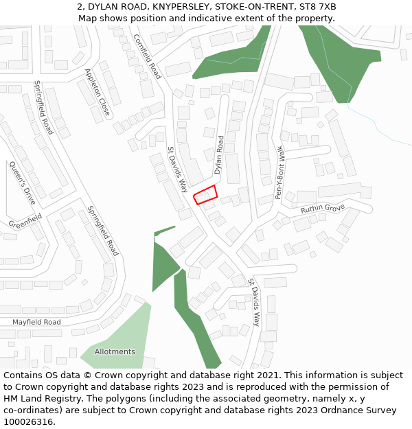 2, DYLAN ROAD, KNYPERSLEY, STOKE-ON-TRENT, ST8 7XB: Location map and indicative extent of plot