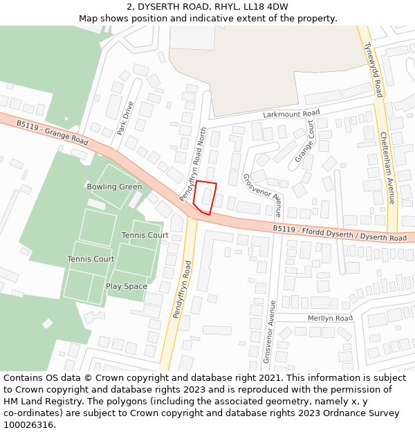 2, DYSERTH ROAD, RHYL, LL18 4DW: Location map and indicative extent of plot