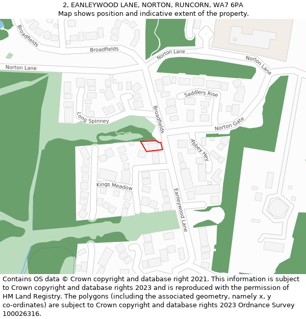 2, EANLEYWOOD LANE, NORTON, RUNCORN, WA7 6PA: Location map and indicative extent of plot