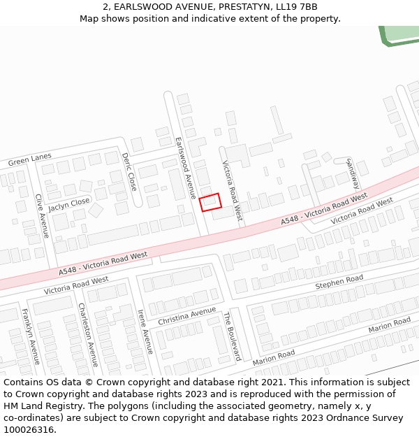 2, EARLSWOOD AVENUE, PRESTATYN, LL19 7BB: Location map and indicative extent of plot