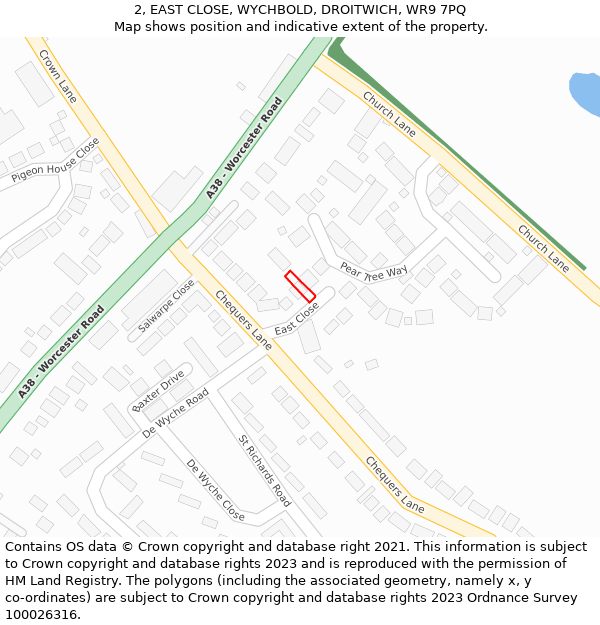 2, EAST CLOSE, WYCHBOLD, DROITWICH, WR9 7PQ: Location map and indicative extent of plot