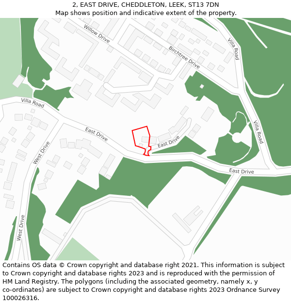 2, EAST DRIVE, CHEDDLETON, LEEK, ST13 7DN: Location map and indicative extent of plot