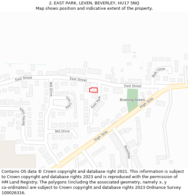 2, EAST PARK, LEVEN, BEVERLEY, HU17 5NQ: Location map and indicative extent of plot