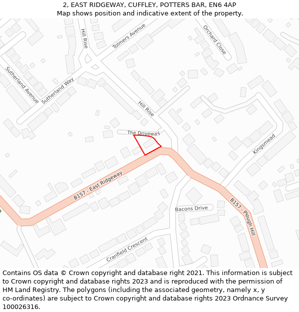 2, EAST RIDGEWAY, CUFFLEY, POTTERS BAR, EN6 4AP: Location map and indicative extent of plot