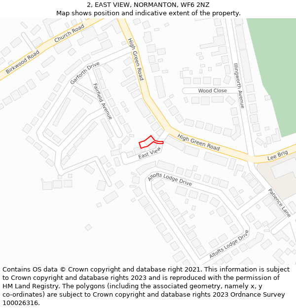 2, EAST VIEW, NORMANTON, WF6 2NZ: Location map and indicative extent of plot