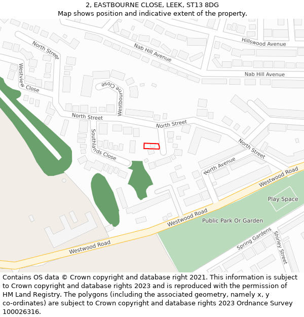 2, EASTBOURNE CLOSE, LEEK, ST13 8DG: Location map and indicative extent of plot