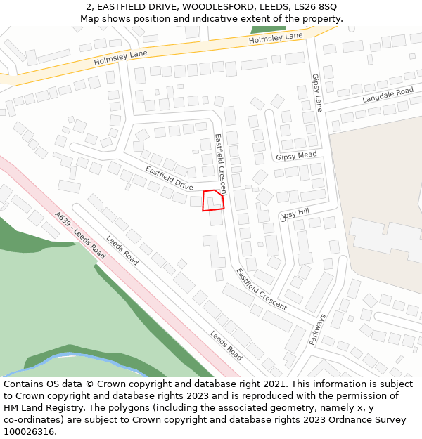 2, EASTFIELD DRIVE, WOODLESFORD, LEEDS, LS26 8SQ: Location map and indicative extent of plot