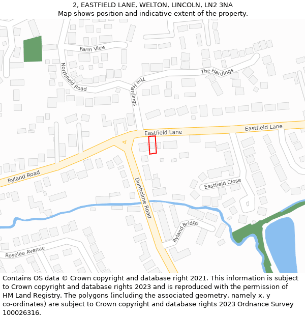 2, EASTFIELD LANE, WELTON, LINCOLN, LN2 3NA: Location map and indicative extent of plot