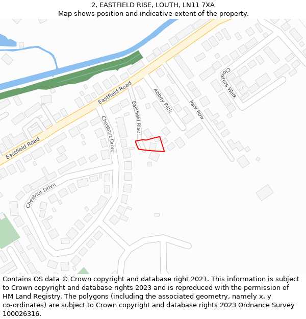 2, EASTFIELD RISE, LOUTH, LN11 7XA: Location map and indicative extent of plot