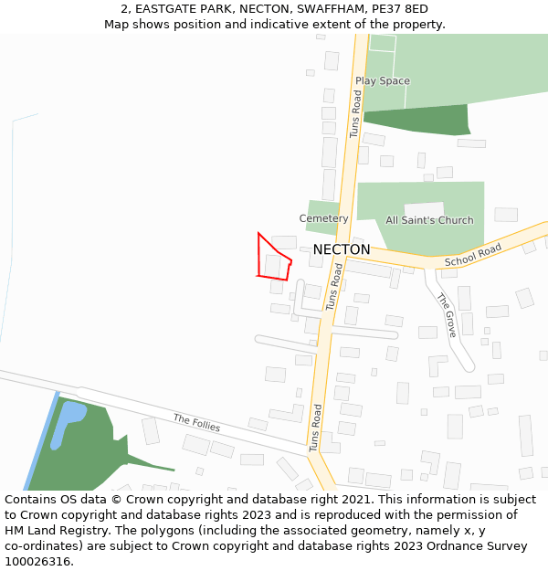 2, EASTGATE PARK, NECTON, SWAFFHAM, PE37 8ED: Location map and indicative extent of plot