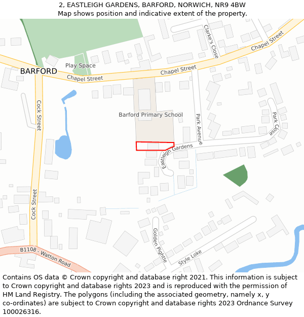 2, EASTLEIGH GARDENS, BARFORD, NORWICH, NR9 4BW: Location map and indicative extent of plot