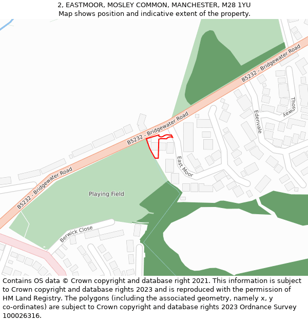 2, EASTMOOR, MOSLEY COMMON, MANCHESTER, M28 1YU: Location map and indicative extent of plot