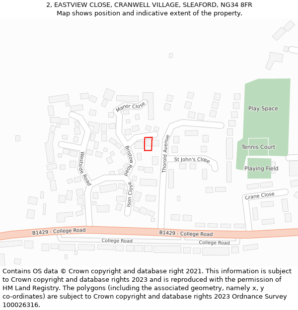 2, EASTVIEW CLOSE, CRANWELL VILLAGE, SLEAFORD, NG34 8FR: Location map and indicative extent of plot