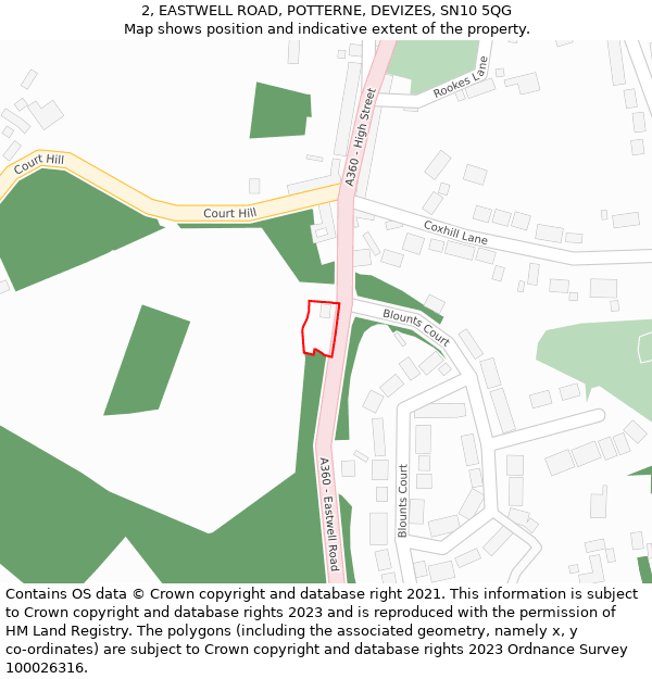 2, EASTWELL ROAD, POTTERNE, DEVIZES, SN10 5QG: Location map and indicative extent of plot
