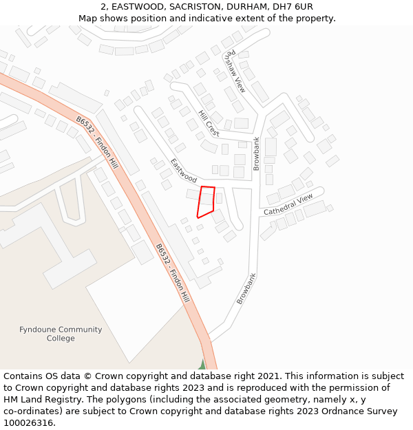 2, EASTWOOD, SACRISTON, DURHAM, DH7 6UR: Location map and indicative extent of plot