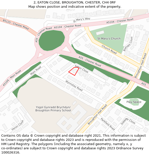 2, EATON CLOSE, BROUGHTON, CHESTER, CH4 0RF: Location map and indicative extent of plot