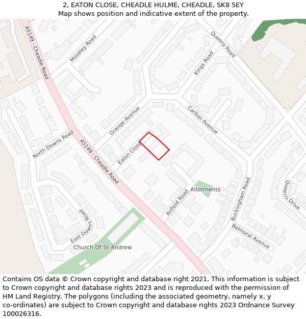 2, EATON CLOSE, CHEADLE HULME, CHEADLE, SK8 5EY: Location map and indicative extent of plot