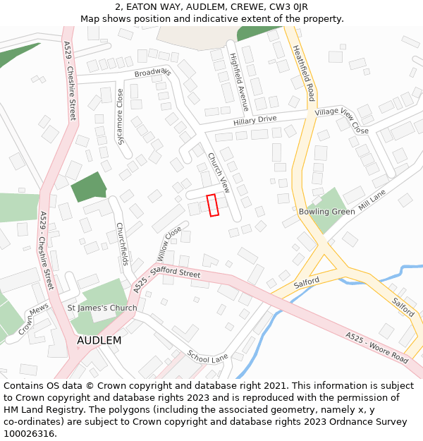 2, EATON WAY, AUDLEM, CREWE, CW3 0JR: Location map and indicative extent of plot