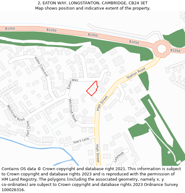 2, EATON WAY, LONGSTANTON, CAMBRIDGE, CB24 3ET: Location map and indicative extent of plot